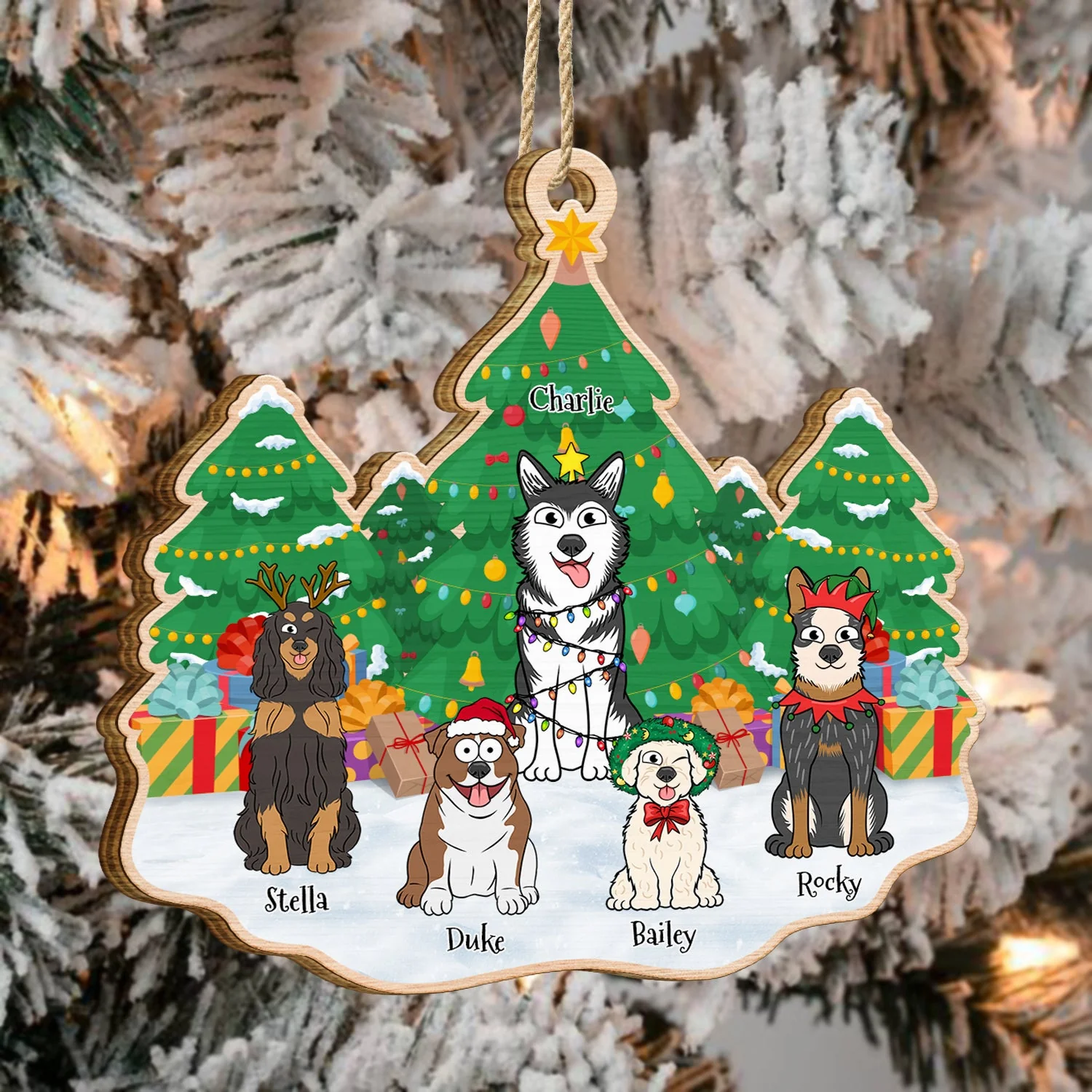 Christmas Tree Funny Cartoon Dogs - Christmas Gift For Dog Lovers - Personalized Custom Shaped Wooden Ornament - Image 4