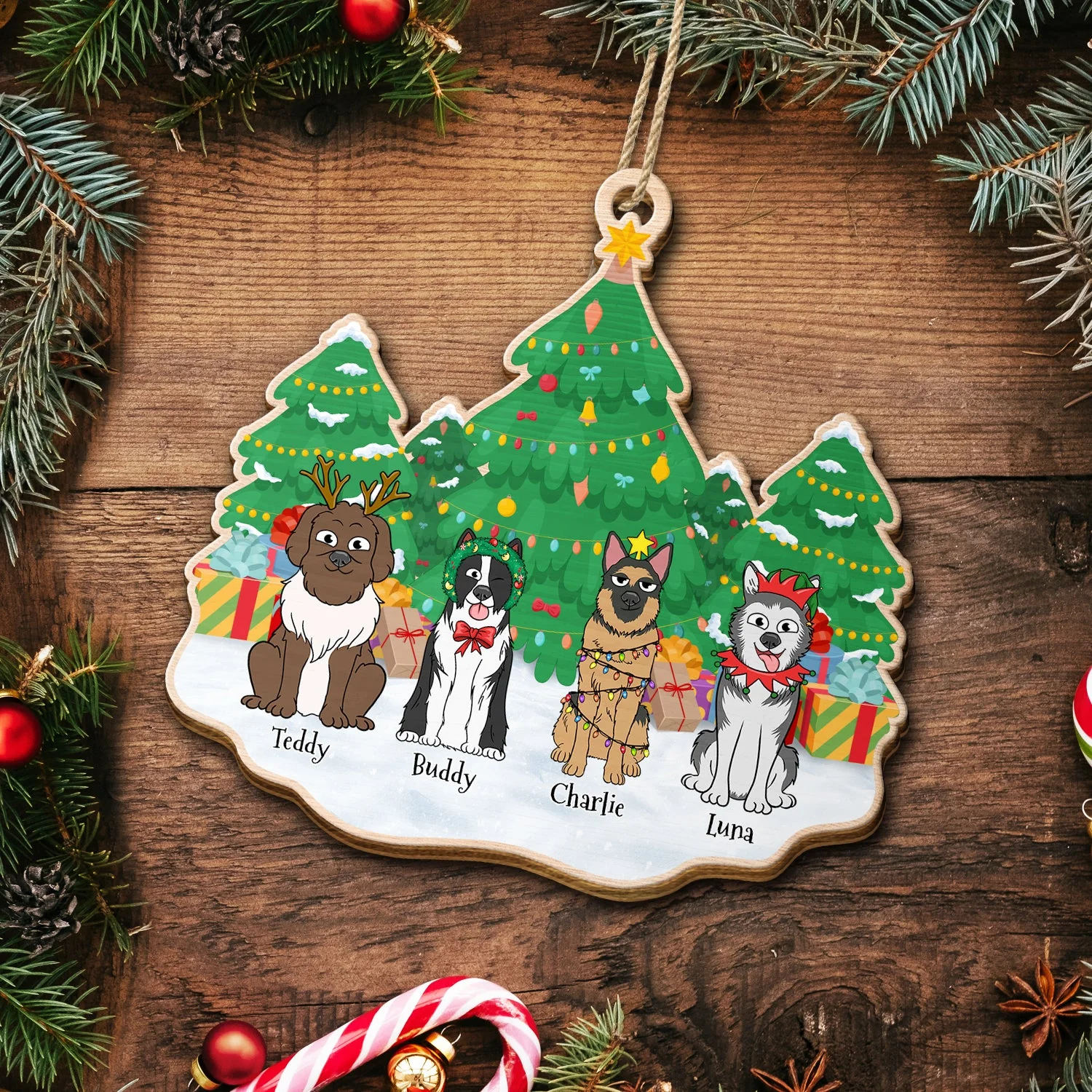 Christmas Tree Funny Cartoon Dogs - Christmas Gift For Dog Lovers - Personalized Custom Shaped Wooden Ornament - Image 5