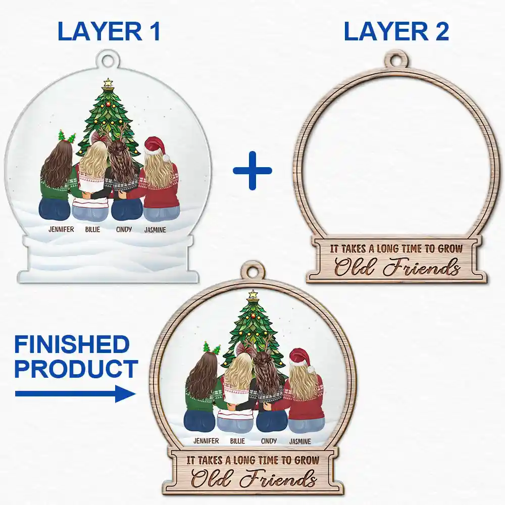 Christmas Tree Grow Old Friends - Personalized 2-Layered Mix Ornament - Image 6
