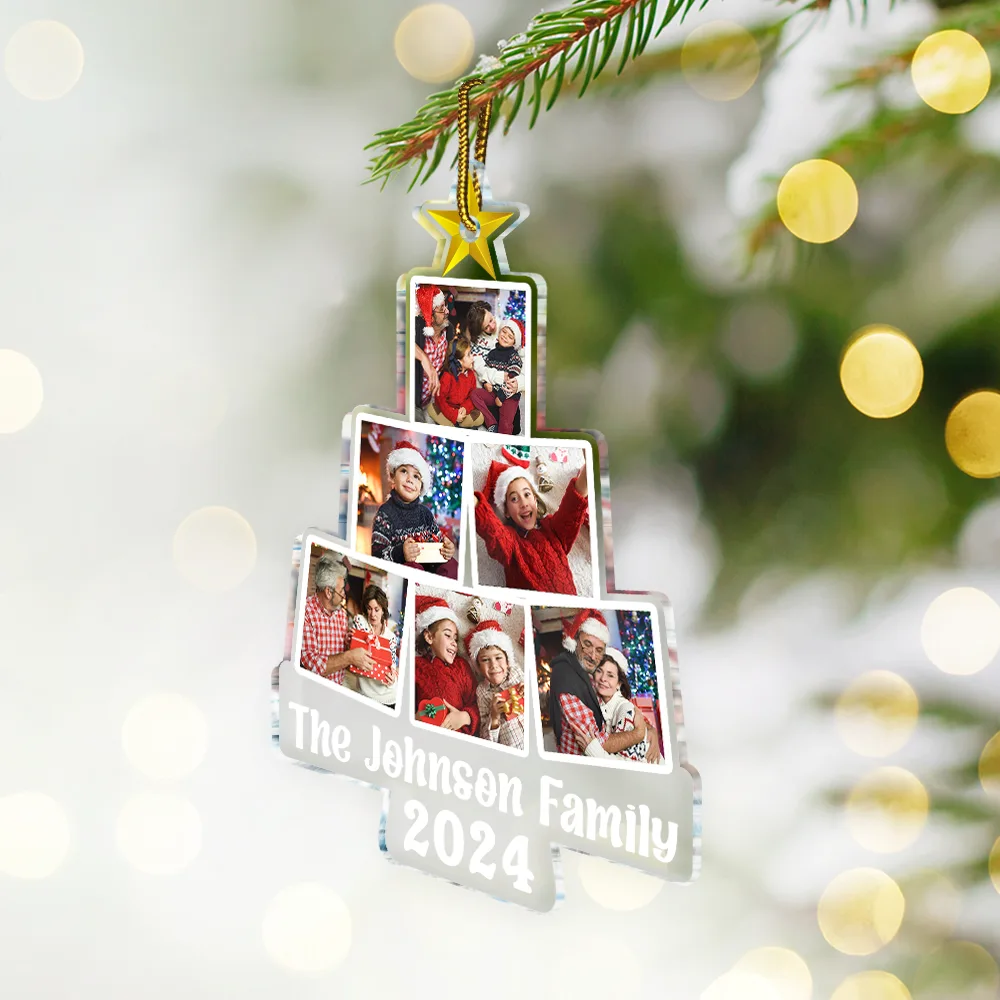 Christmas Tree Photo Family Name - Personalized Custom Shaped Acrylic Ornament - Image 2