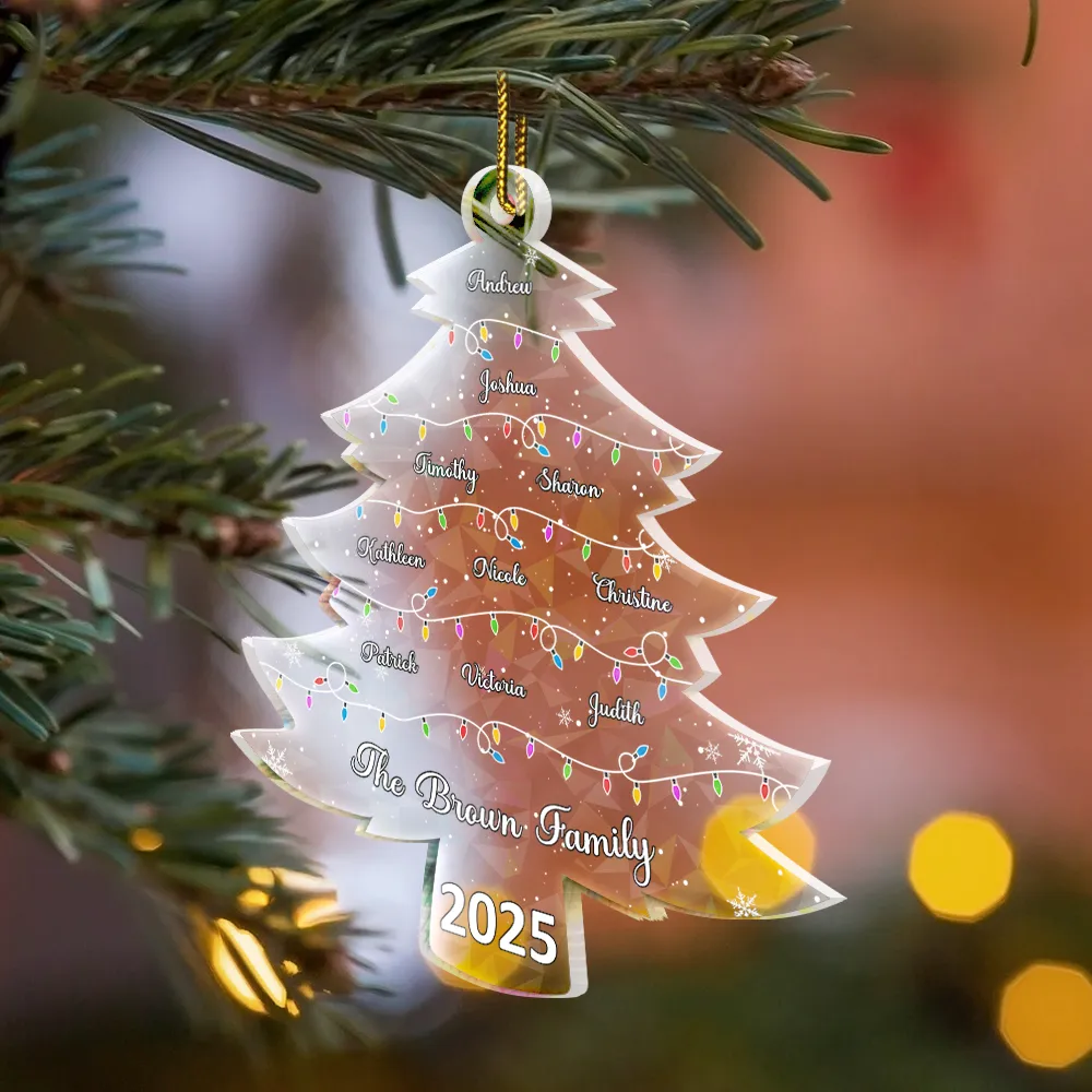 Christmas Tree With Family Names And Led Lights - Personalized Holographic Acrylic Ornament - Image 2