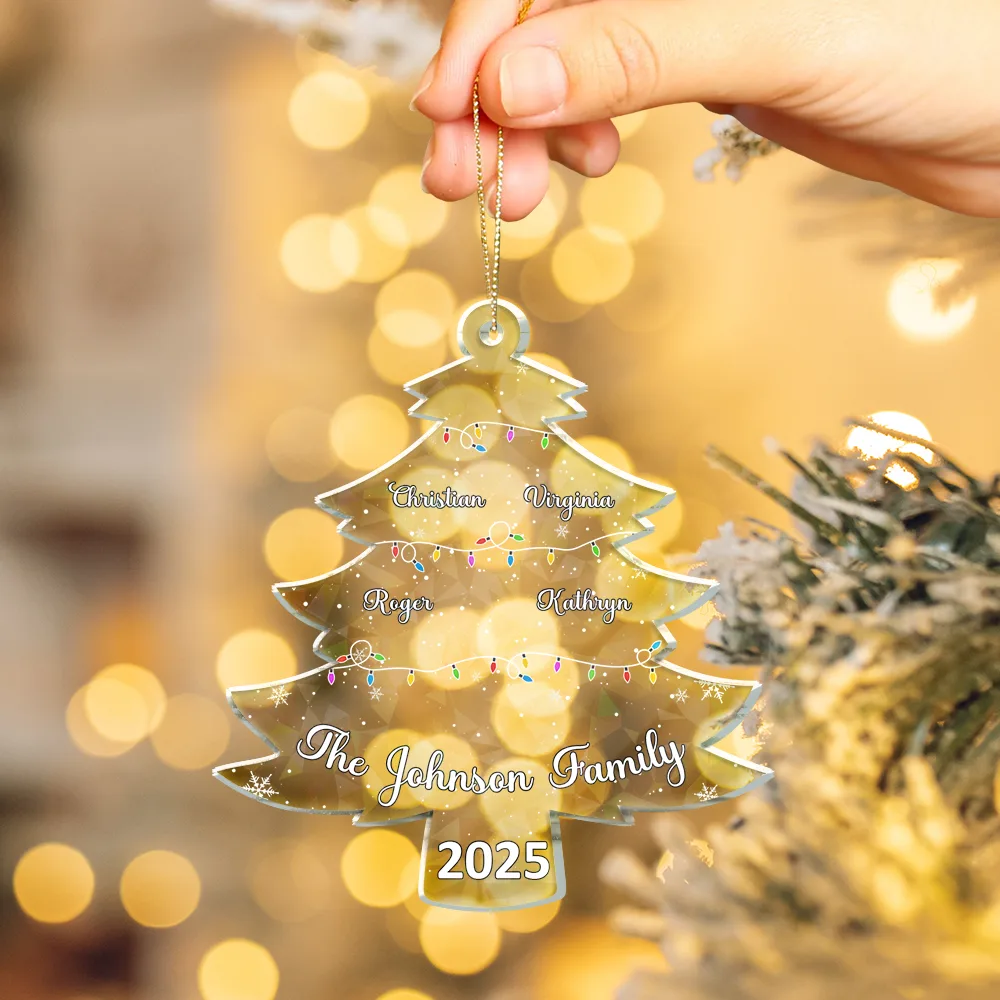 Christmas Tree With Family Names And Led Lights - Personalized Holographic Acrylic Ornament - Image 4