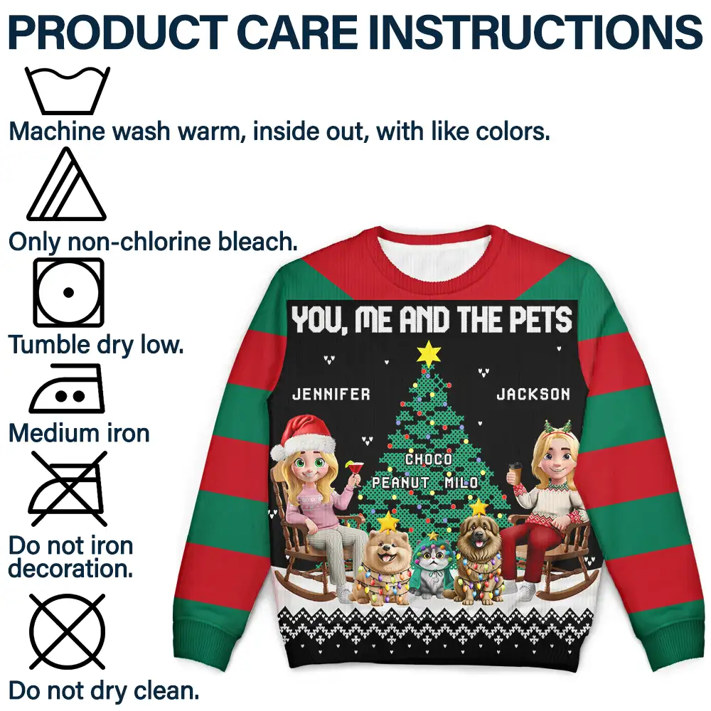 Christmas Tree You Me And The Dog Cat - Personalized Unisex Ugly Sweater - Image 7