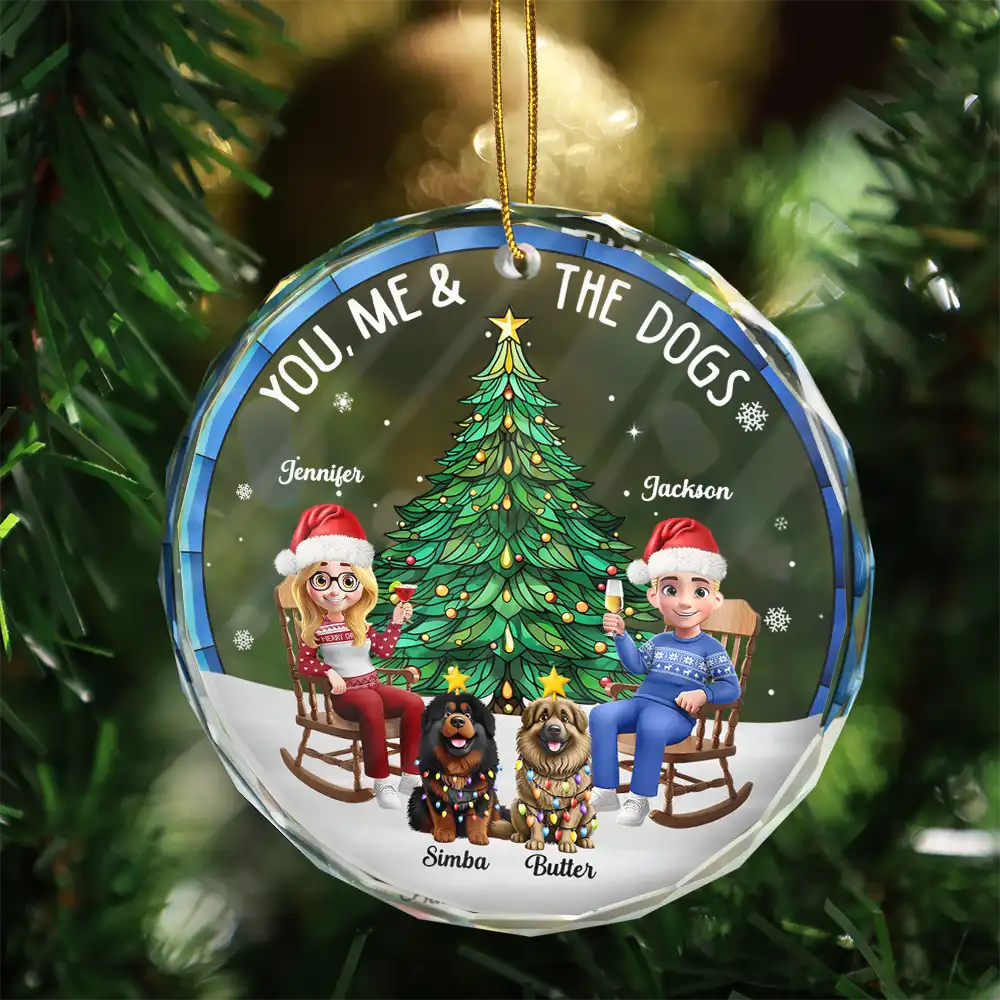 Christmas Tree You Me And The Dog - Personalized Circle Glass Ornament - Image 3