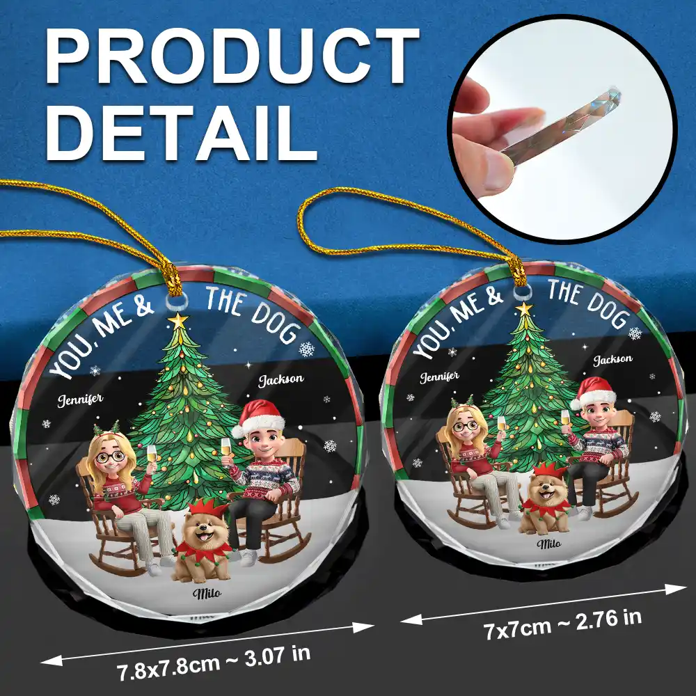 Christmas Tree You Me And The Dog - Personalized Circle Glass Ornament - Image 6