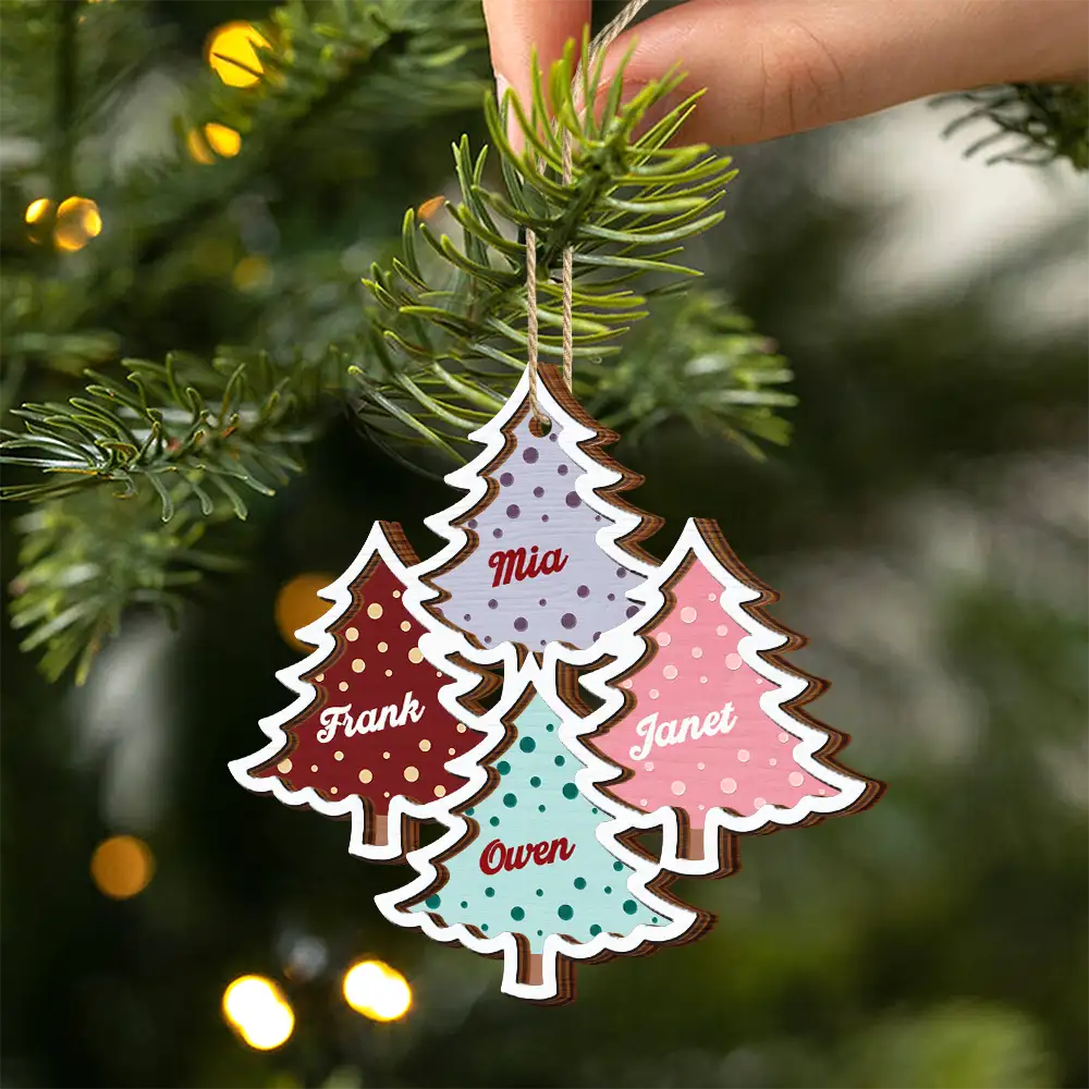 Christmas Trees Custom Names For Family, Grandkids, Friends - Personalized 2-Layered Wooden Ornament - Image 2