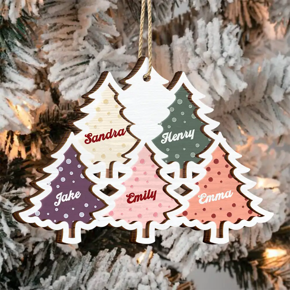Christmas Trees Custom Names For Family, Grandkids, Friends - Personalized 2-Layered Wooden Ornament - Image 3