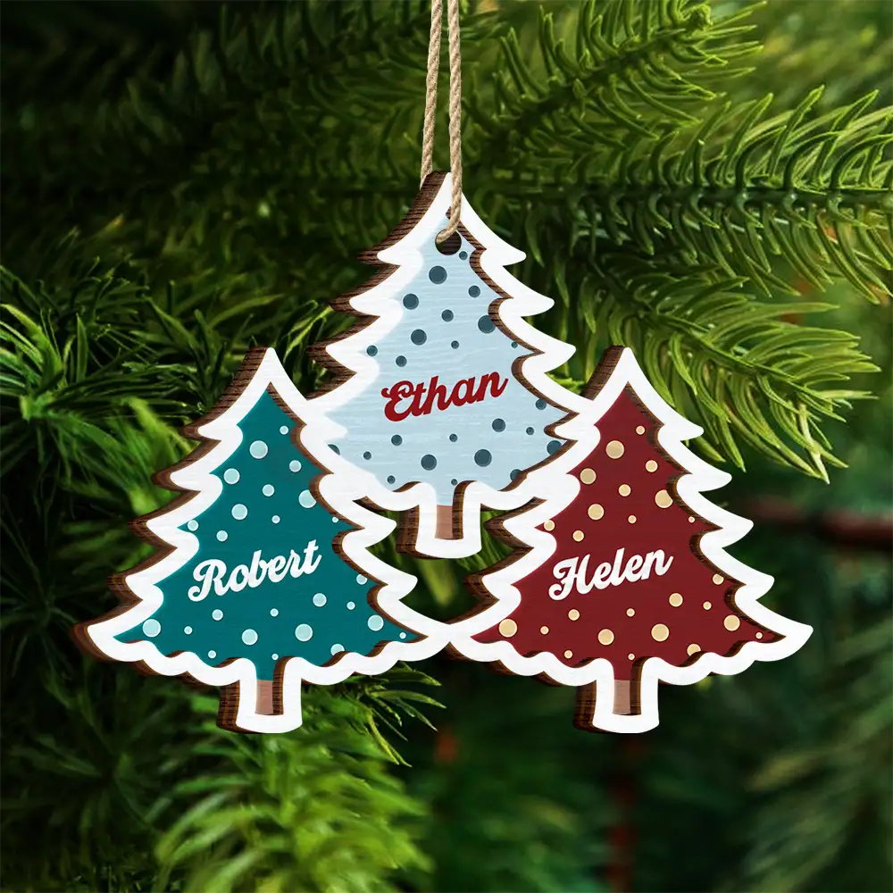 Christmas Trees Custom Names For Family, Grandkids, Friends - Personalized 2-Layered Wooden Ornament - Image 4