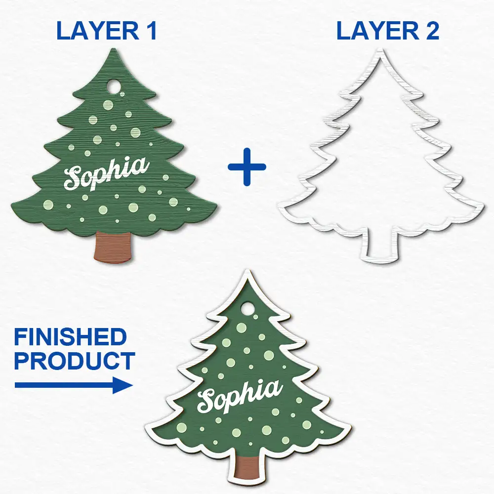 Christmas Trees Custom Names For Family, Grandkids, Friends - Personalized 2-Layered Wooden Ornament - Image 6
