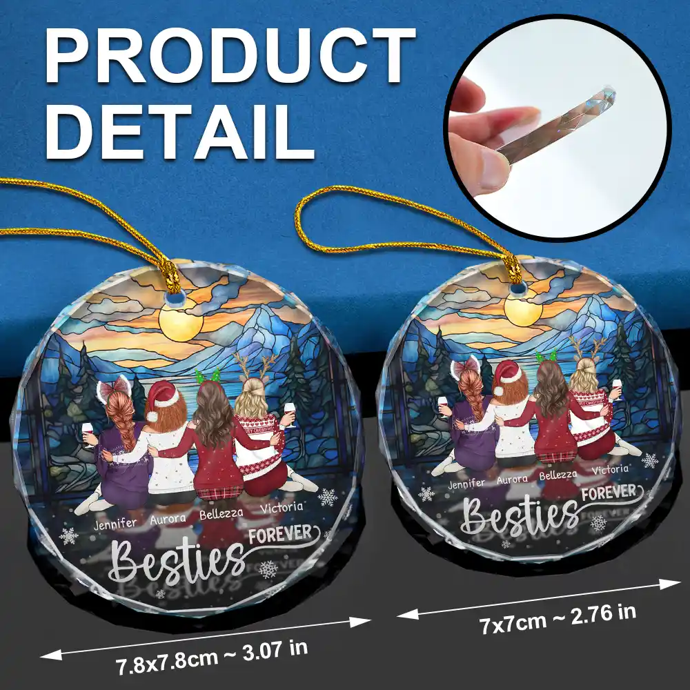 Christmas Unbiological Sister Stained Glass - Personalized Circle Glass Ornament - Image 6