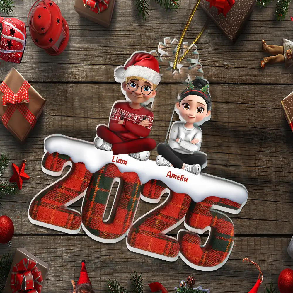 Christmas Upholstery Tartan Plaid Pattern Family 3D Effect - Personalized Custom Shaped Acrylic Ornament - Image 5
