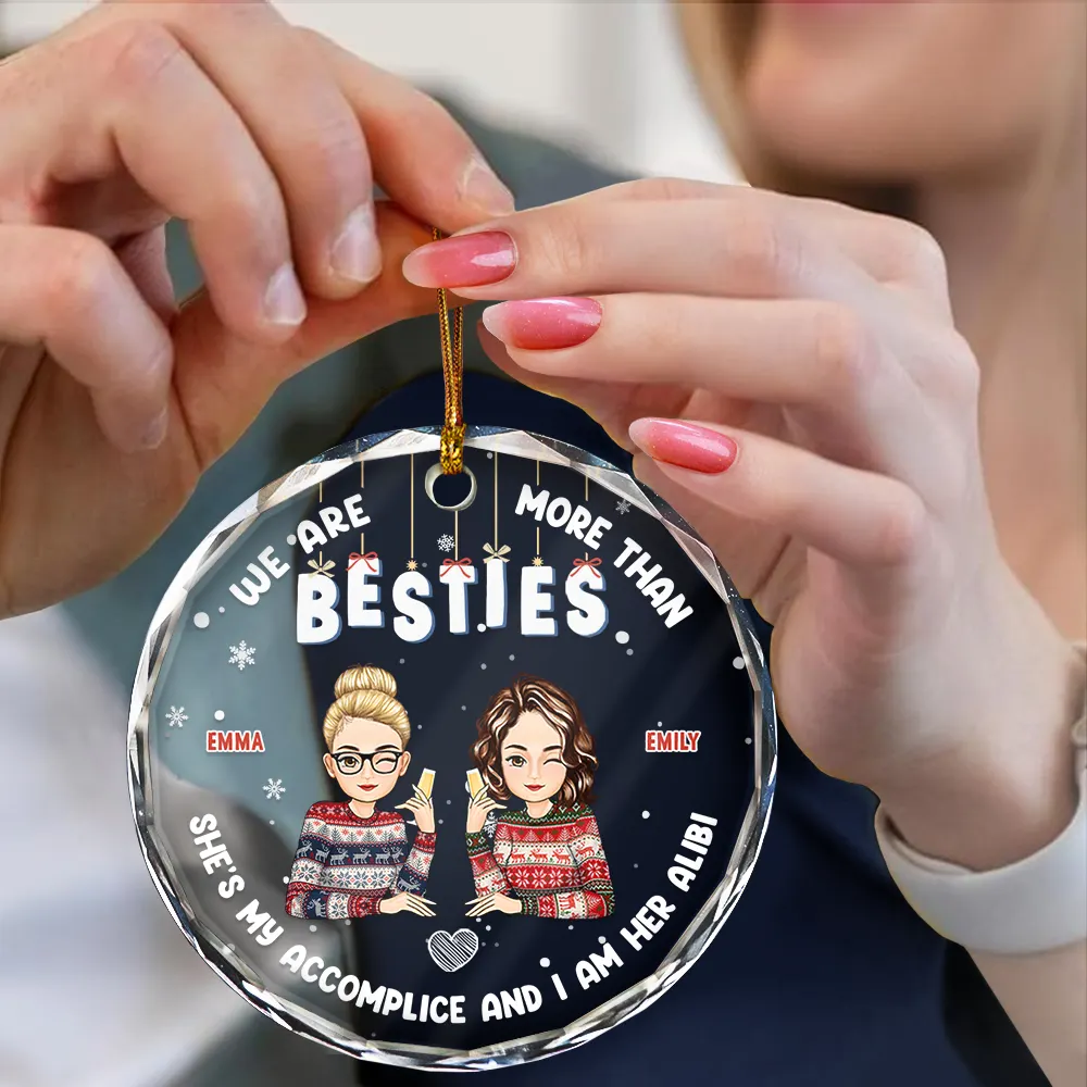 Christmas We Are More Than Bestie - Personalized Circle Glass Ornament - Image 4