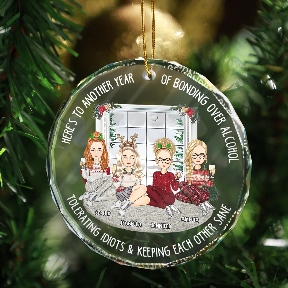 Christmas Window Bestie Here's To Another Year Of Bonding - Personalized Circle Glass Ornament - Image 3