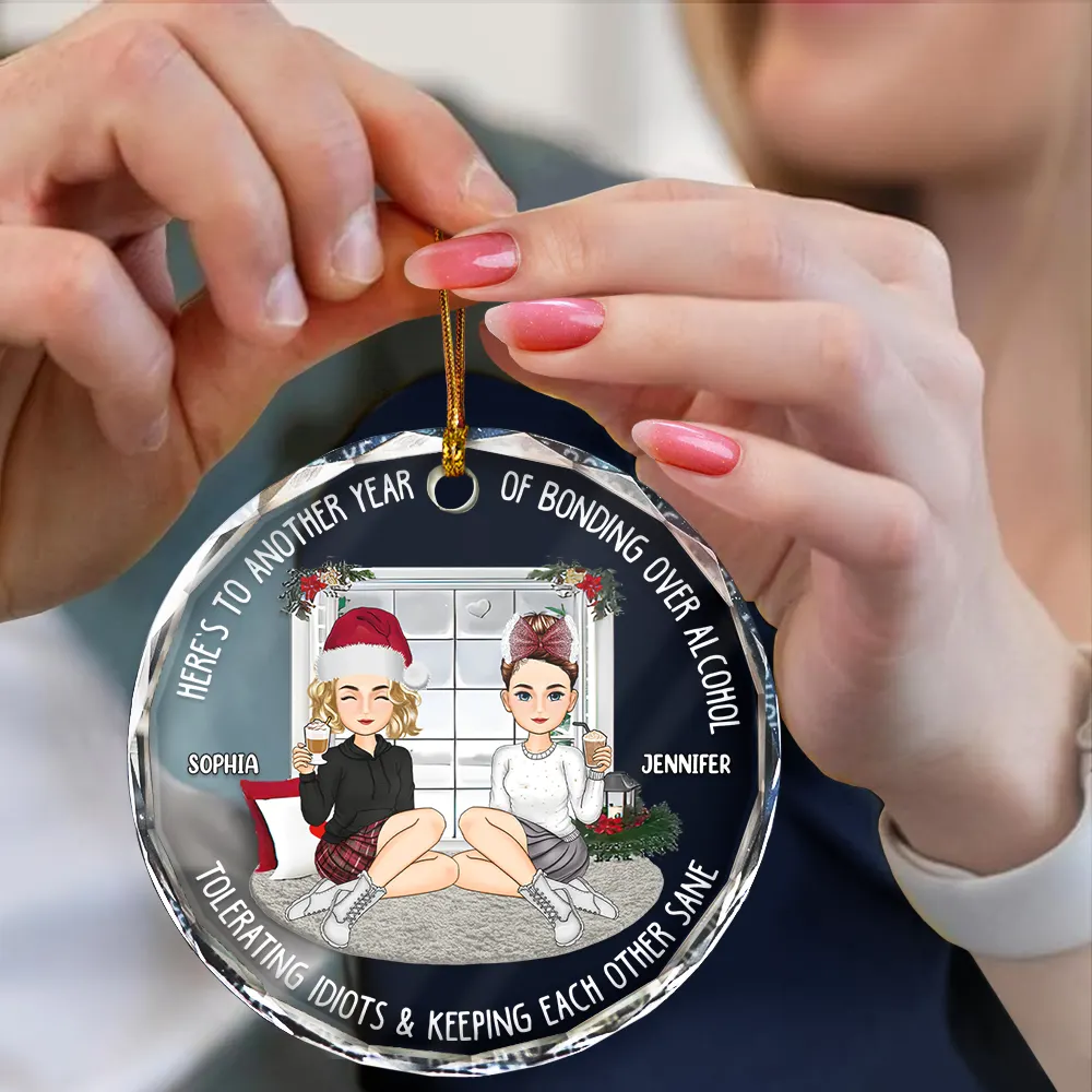 Christmas Window Bestie Here's To Another Year Of Bonding - Personalized Circle Glass Ornament - Image 4