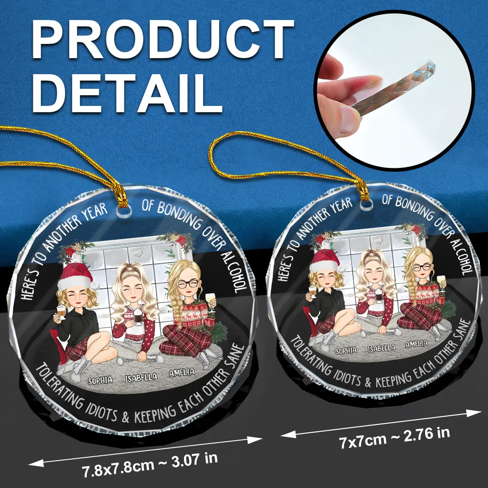 Christmas Window Bestie Here's To Another Year Of Bonding - Personalized Circle Glass Ornament - Image 6