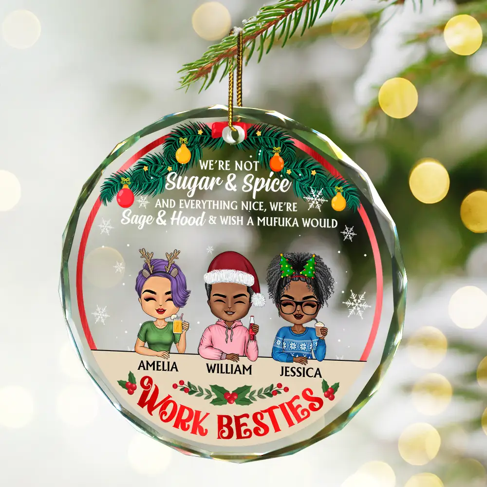 Christmas Work Besties You Are The Reason I Don't Punch People - Personalized Circle Glass Ornament - Image 2