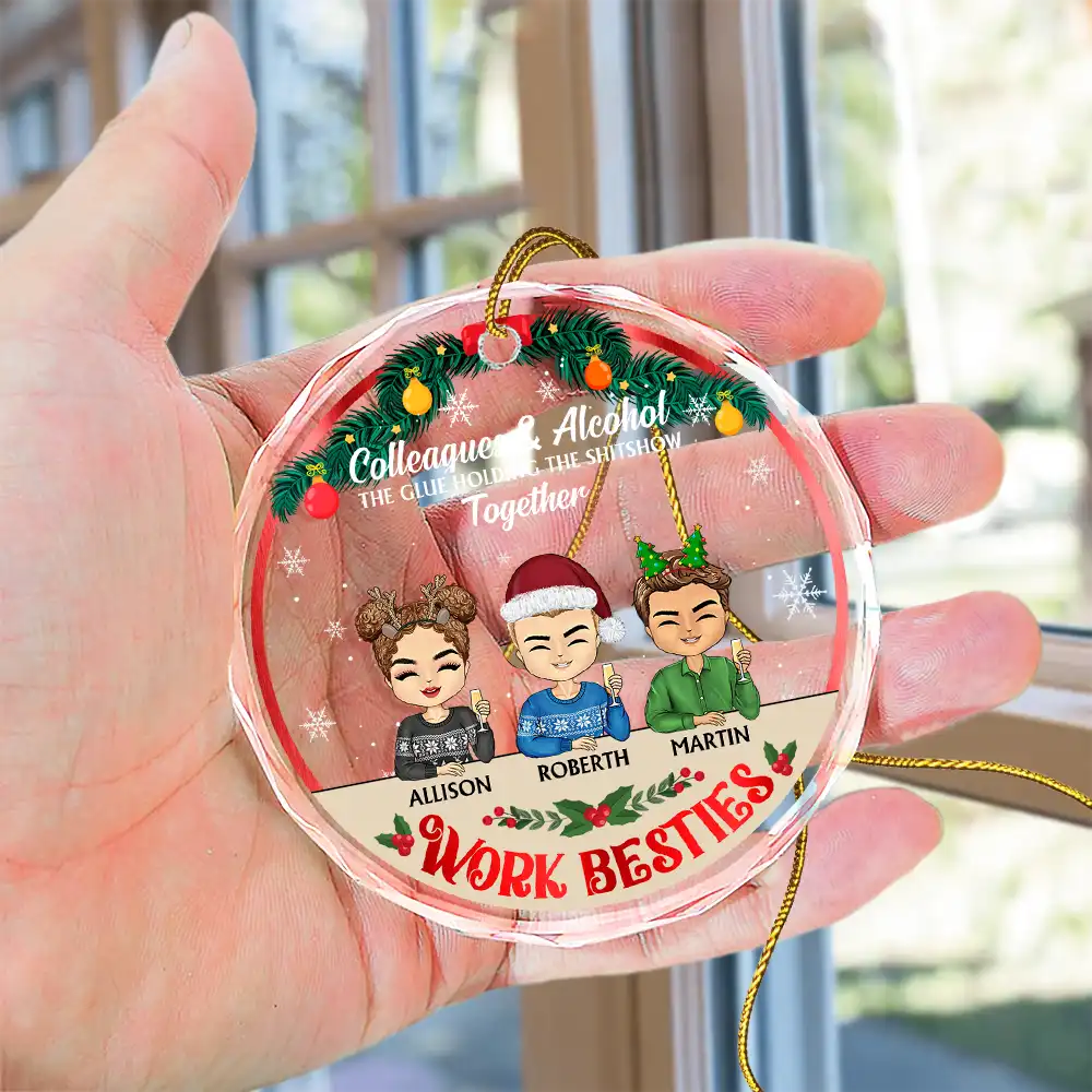 Christmas Work Besties You Are The Reason I Don't Punch People - Personalized Circle Glass Ornament - Image 4