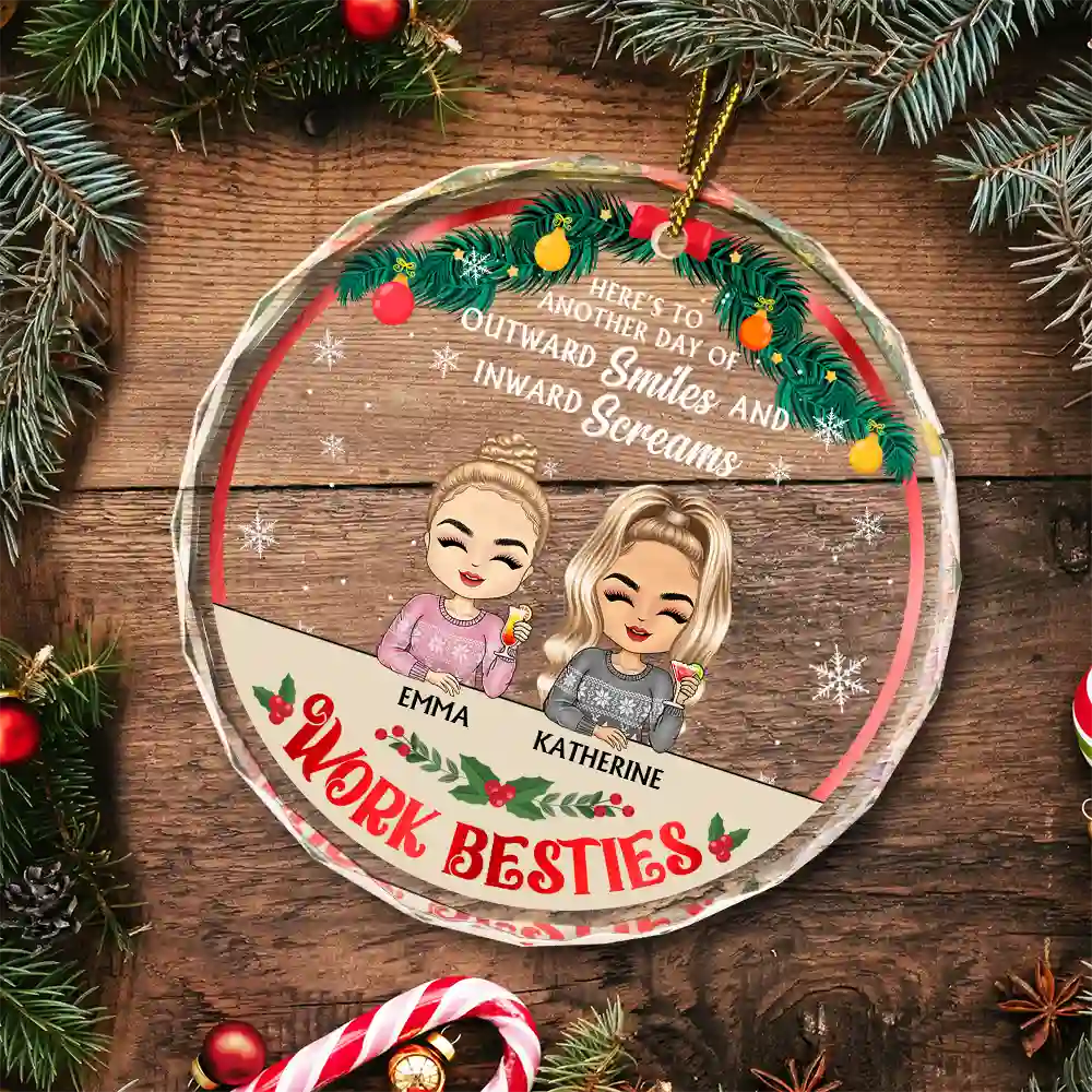 Christmas Work Besties You Are The Reason I Don't Punch People - Personalized Circle Glass Ornament - Image 5