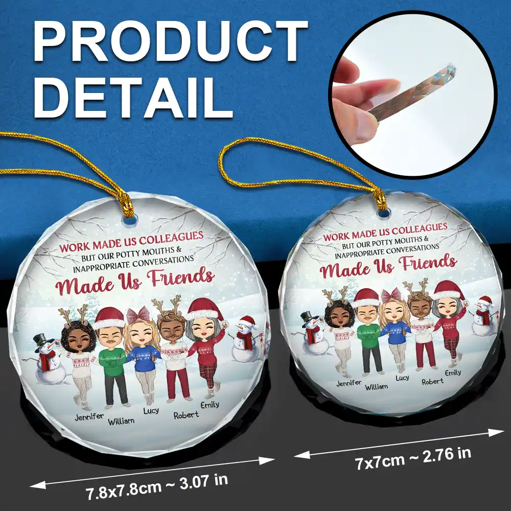 Christmas Work Made Us Colleagues - Personalized Circle Glass Ornament - Image 6