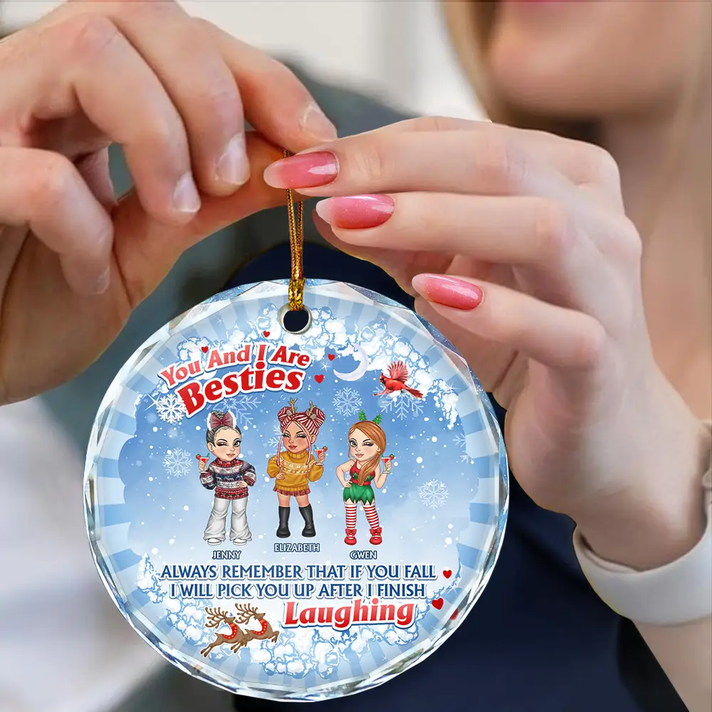 Christmas You And I Are Sisters - Personalized Circle Glass Ornament - Image 4