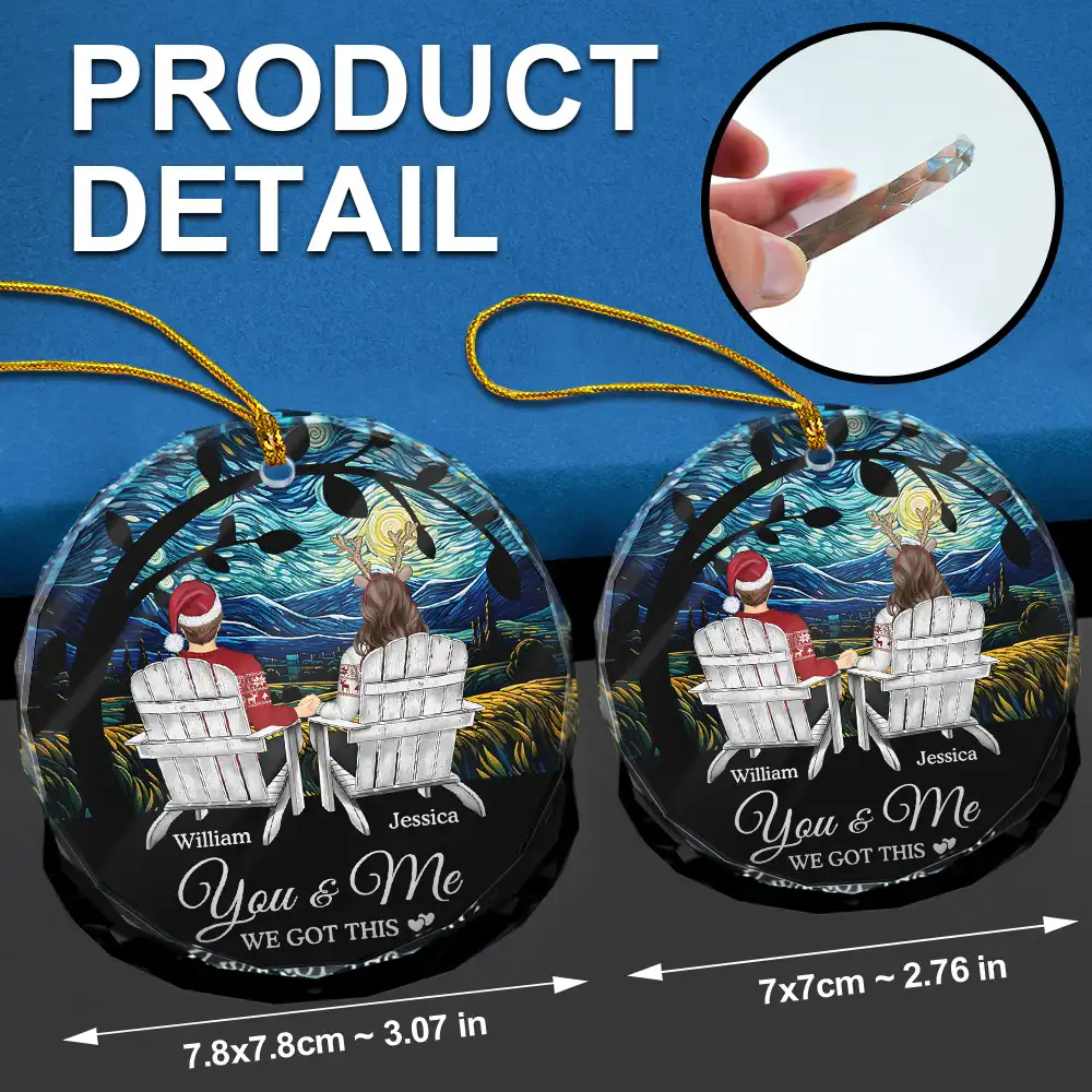 Christmas You & Me We Got This Till Our Last Breath - Personalized Circle Glass Ornament - Image 6