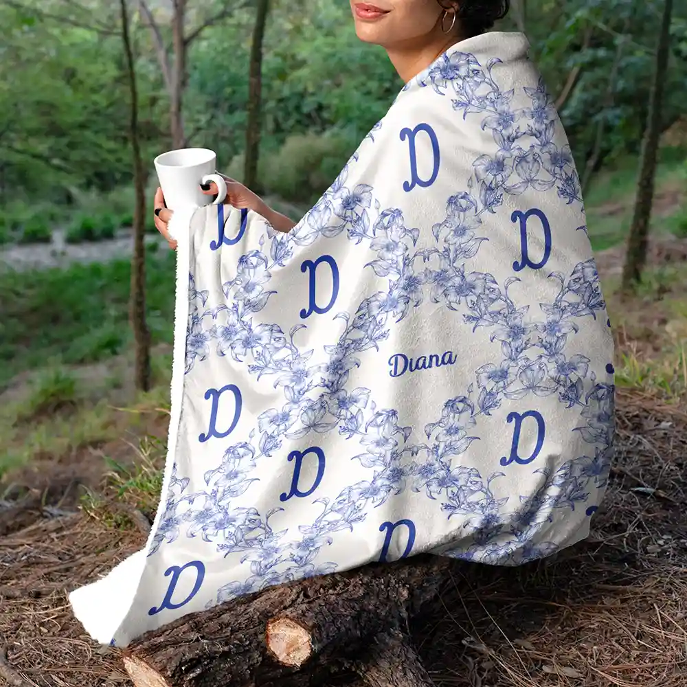 Classic Toile Floral Monogram - Personalized Fleece Blanket, Sherpa Blanket - Image 5