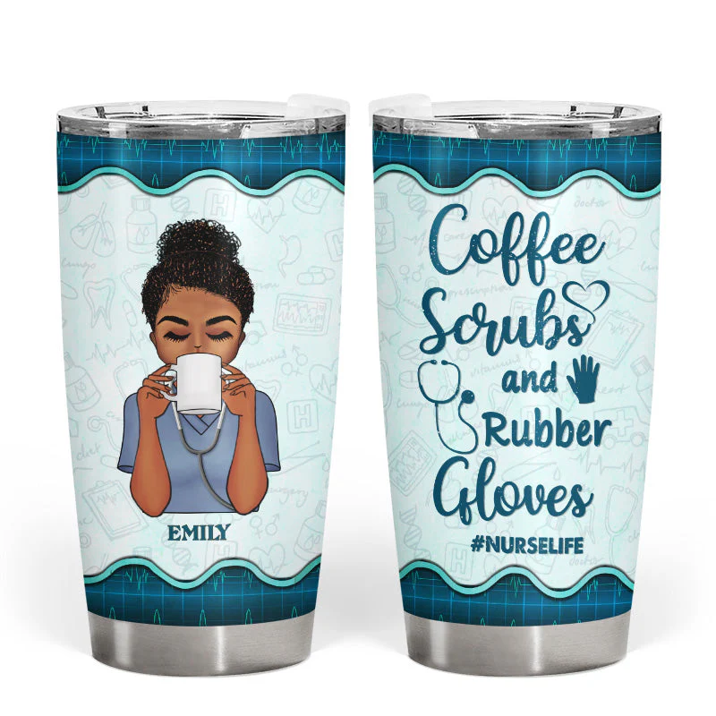 Coffee Scrubs And Rubber Gloves - Gift For Nurse - Personalized Custom Tumbler - Image 3