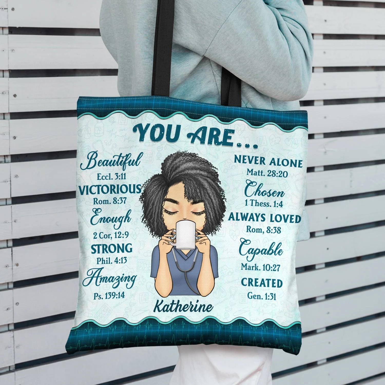 Coffee, Scrubs And Rubber Gloves - Gift For Nurse - Personalized Custom Zippered Canvas Bag - Image 2