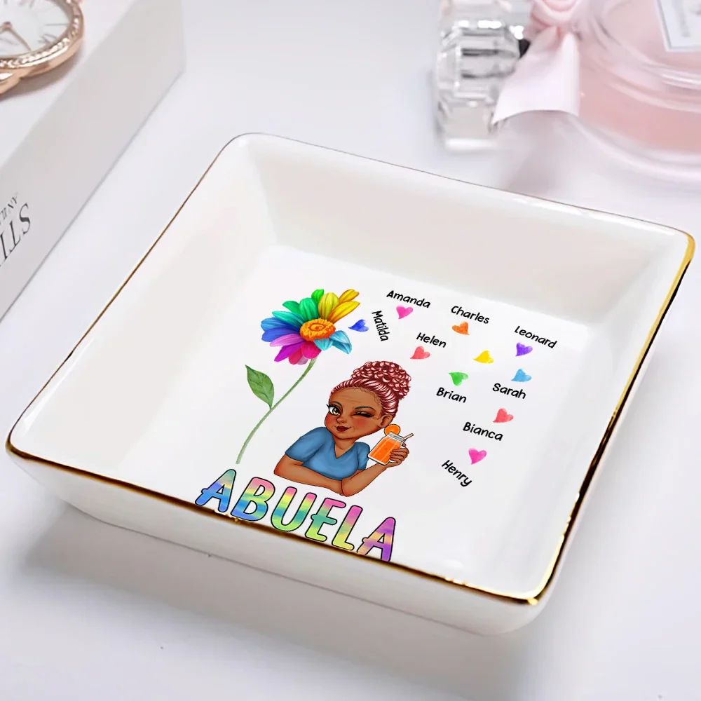 Colorful Sunflowers Grandma - Personalized Ring Dish - Image 2
