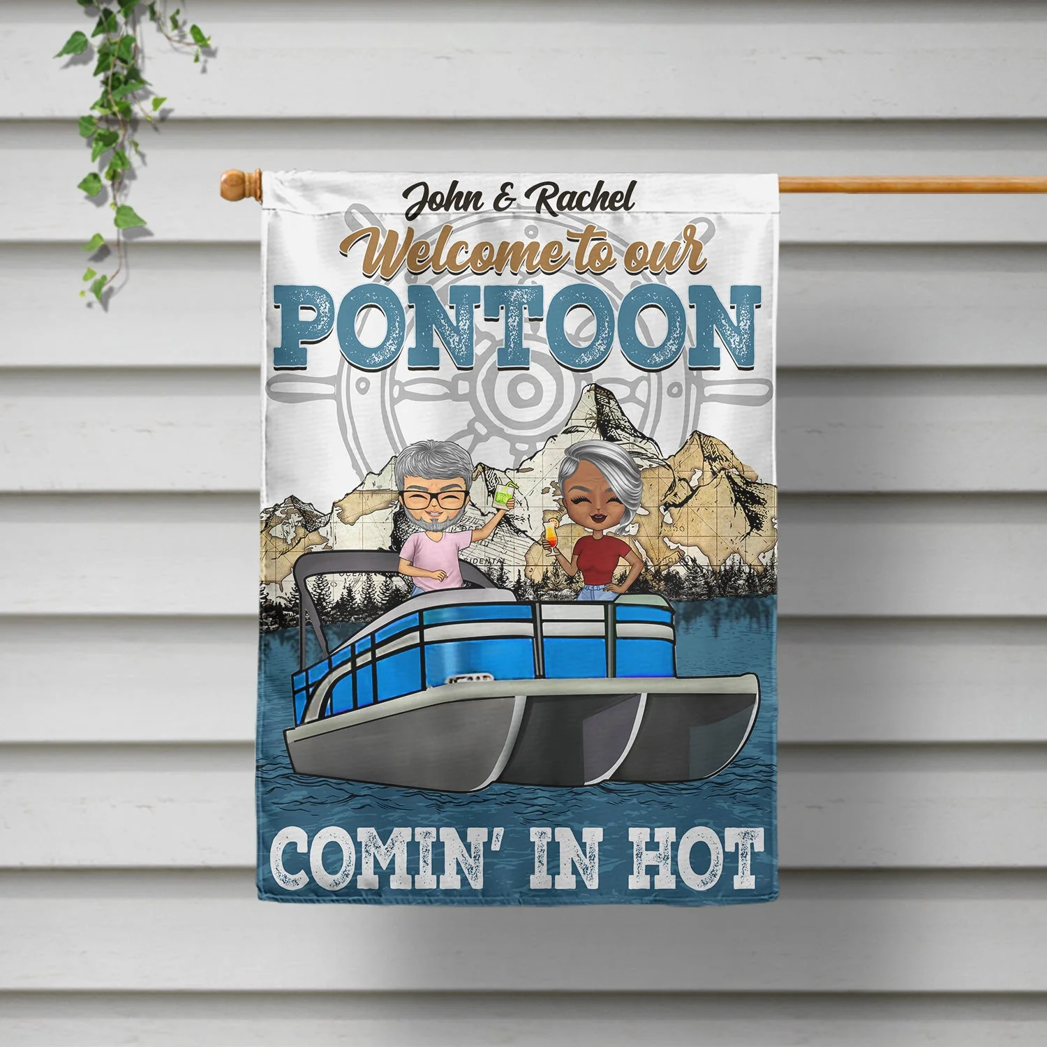 Comin' In Hot Pontoon - Birthday, Traveling, Cruising Gift For Lake Beach Lovers, Travelers - Personalized Custom Flag - Image 2