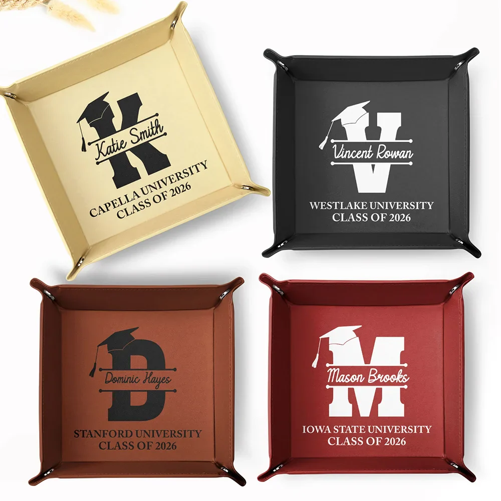 Congrats Grad Initial Name - Personalized Leather Valet Tray