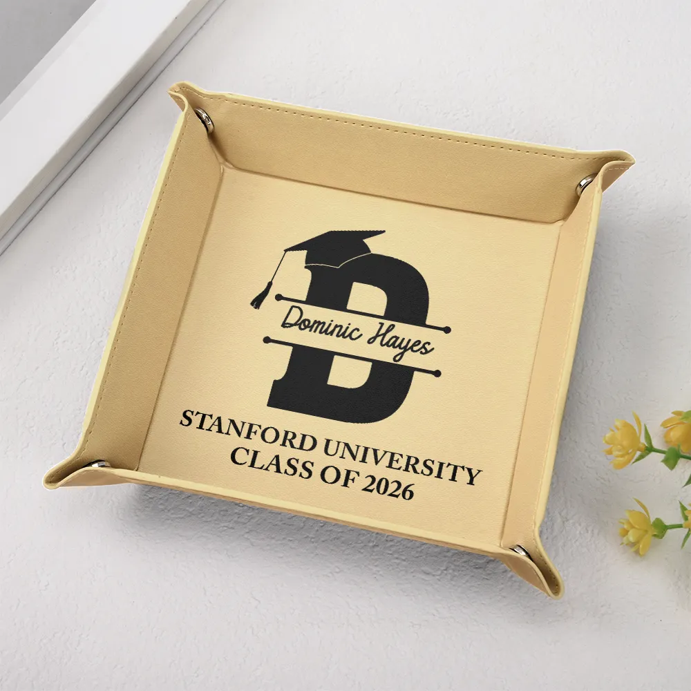 Congrats Grad Initial Name - Personalized Leather Valet Tray - Image 2