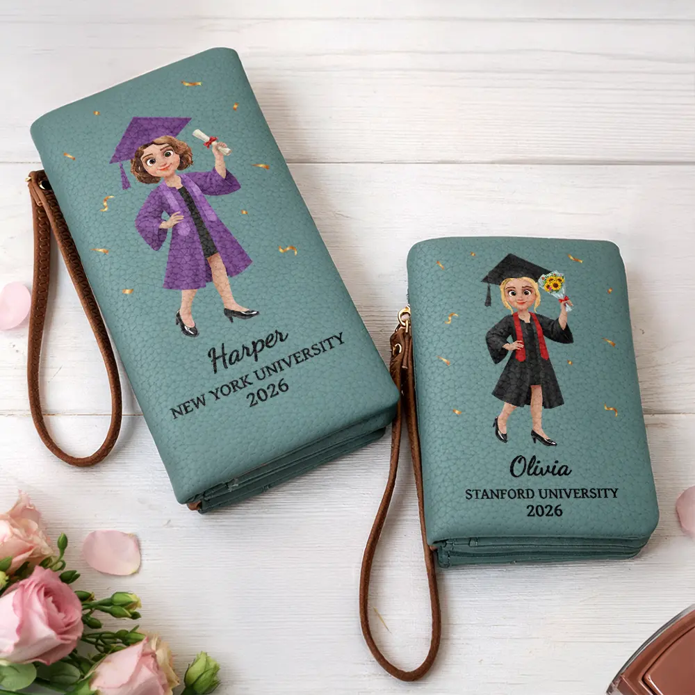 Congrats Graduate - Personalized Tri-Fold PU Leather Wristlet Wallet - Image 2