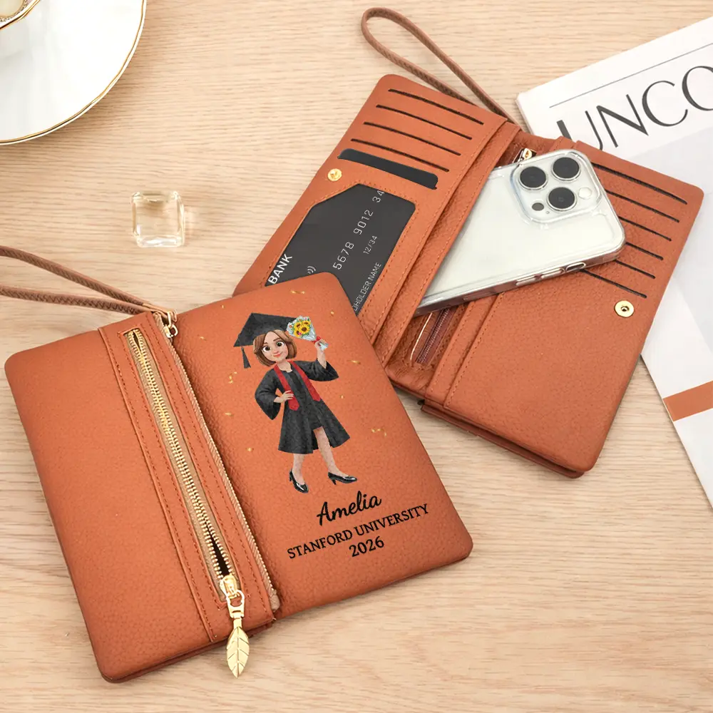 Congrats Graduate - Personalized Tri-Fold PU Leather Wristlet Wallet - Image 4