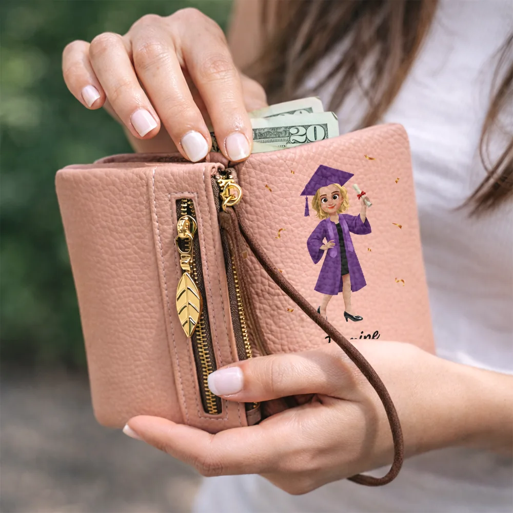 Congrats Graduate - Personalized Tri-Fold PU Leather Wristlet Wallet - Image 6