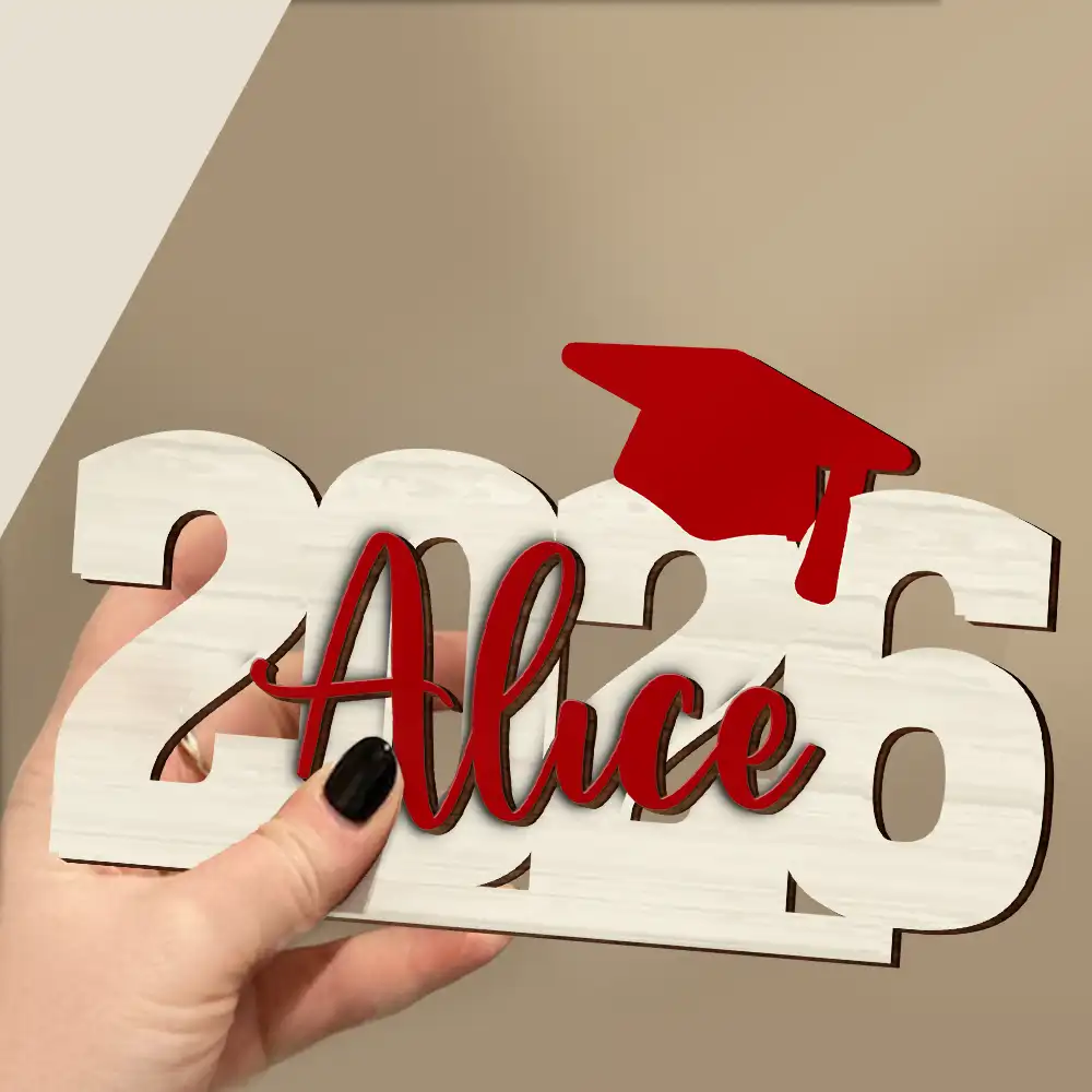 Congrats Graduation Colorful Name - Personalized Custom Shaped Wooden Plaque - Image 3
