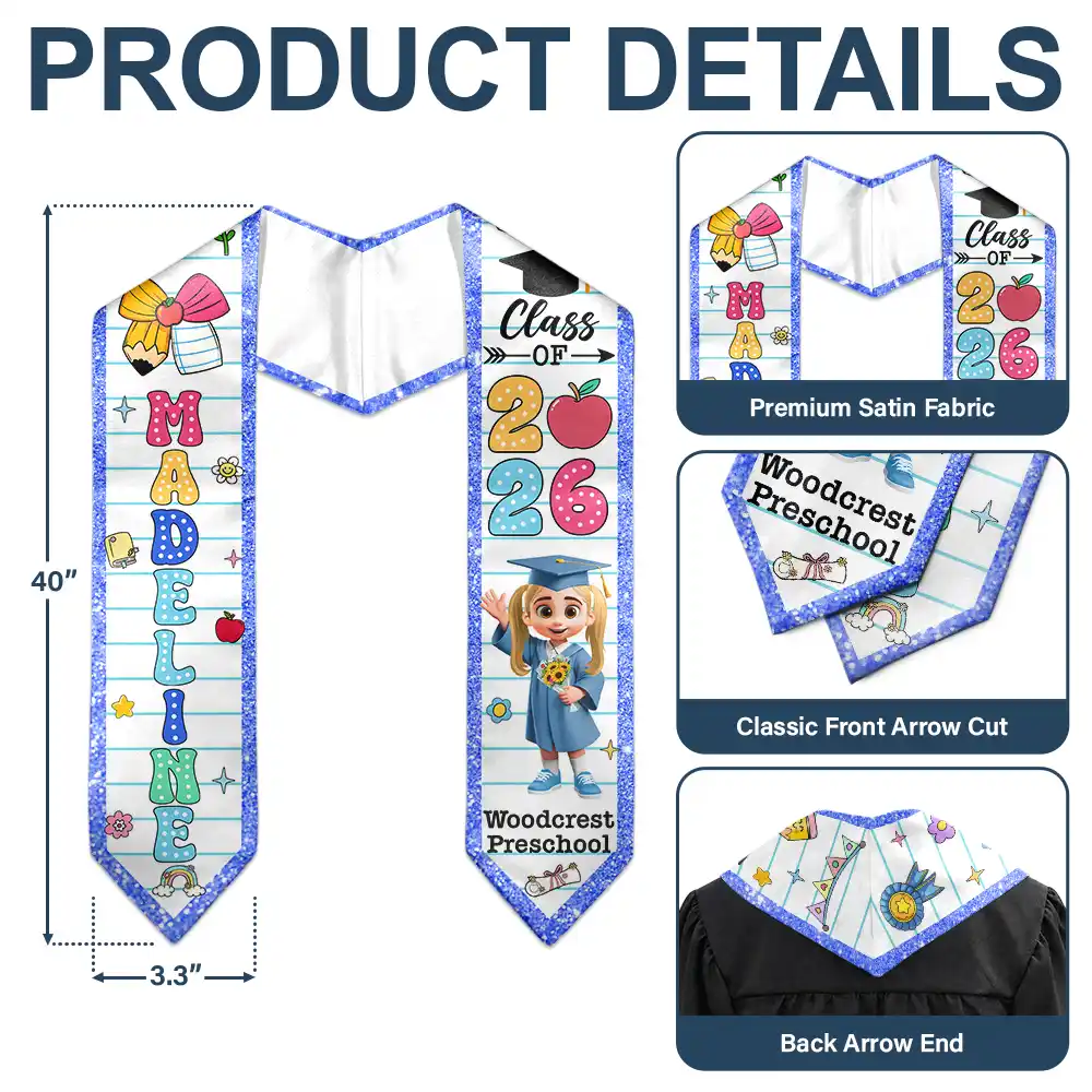 Congrats Graduation Cute Kid - Personalized Kid Graduation Stole - Image 5