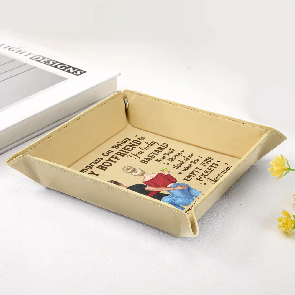 Congrats Husband Think Of Me When You Empty Your Pockets - Personalized Leather Valet Tray - Image 3