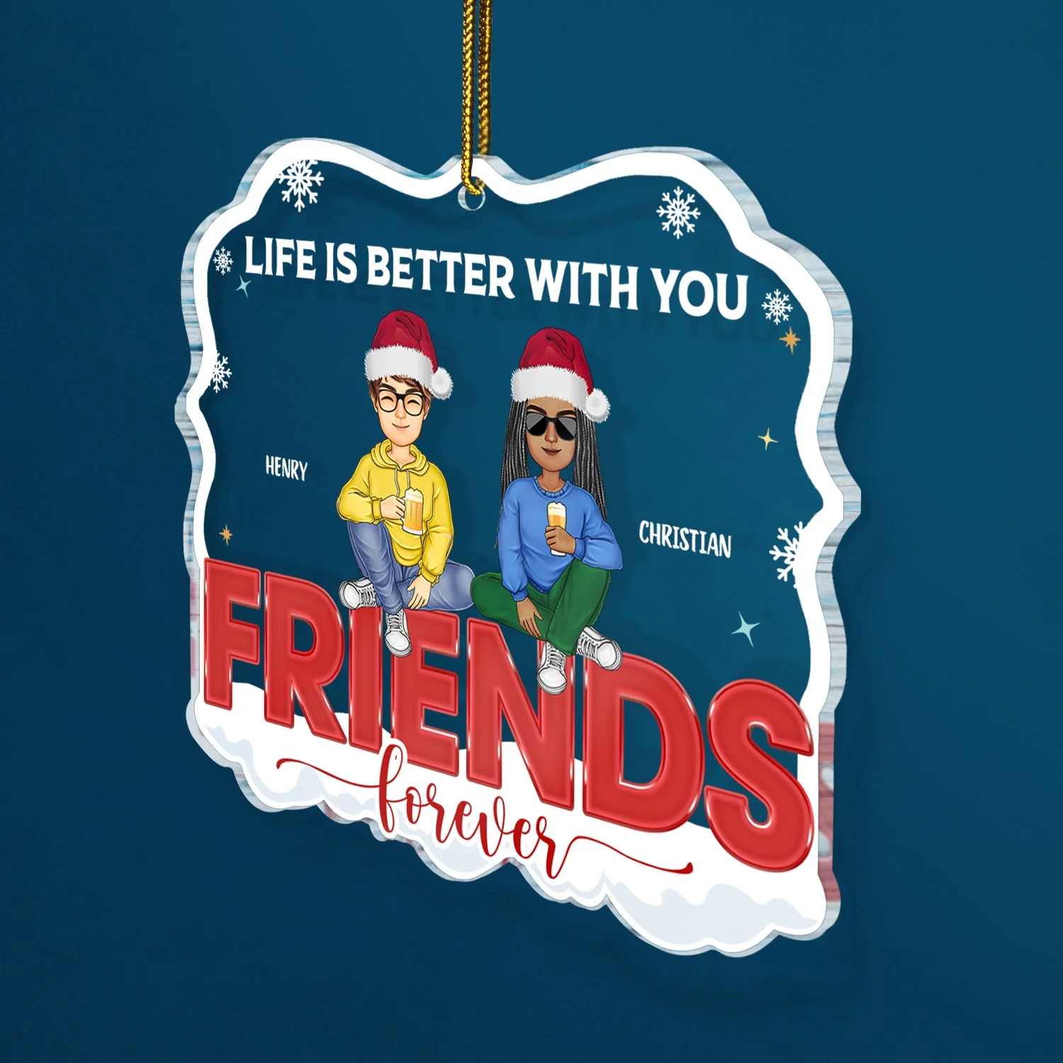 Congrats On Being My Bestie Cartoon - Christmas Gift For Friends - Personalized Custom Shaped Acrylic Ornament - Image 2