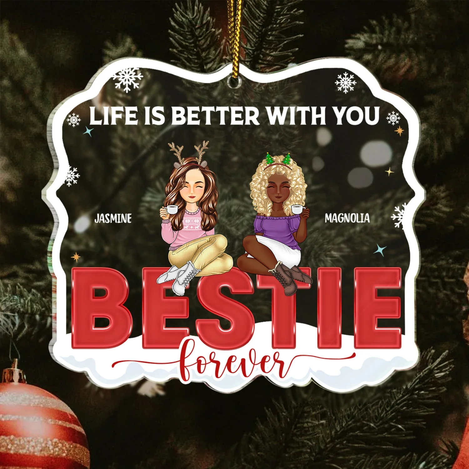 Congrats On Being My Bestie Cartoon - Christmas Gift For Women - Personalized Custom Shaped Acrylic Ornament - Image 3