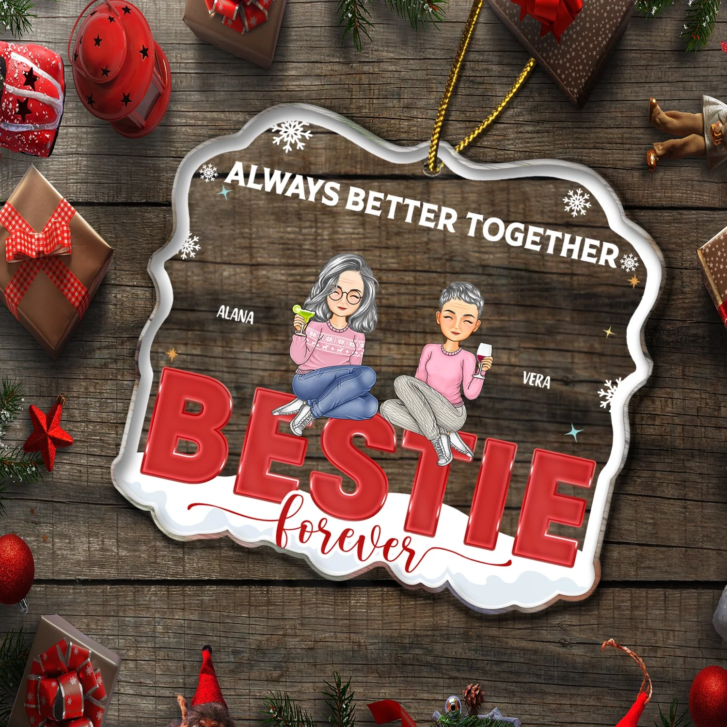Congrats On Being My Bestie Cartoon - Christmas Gift For Women - Personalized Custom Shaped Acrylic Ornament - Image 5
