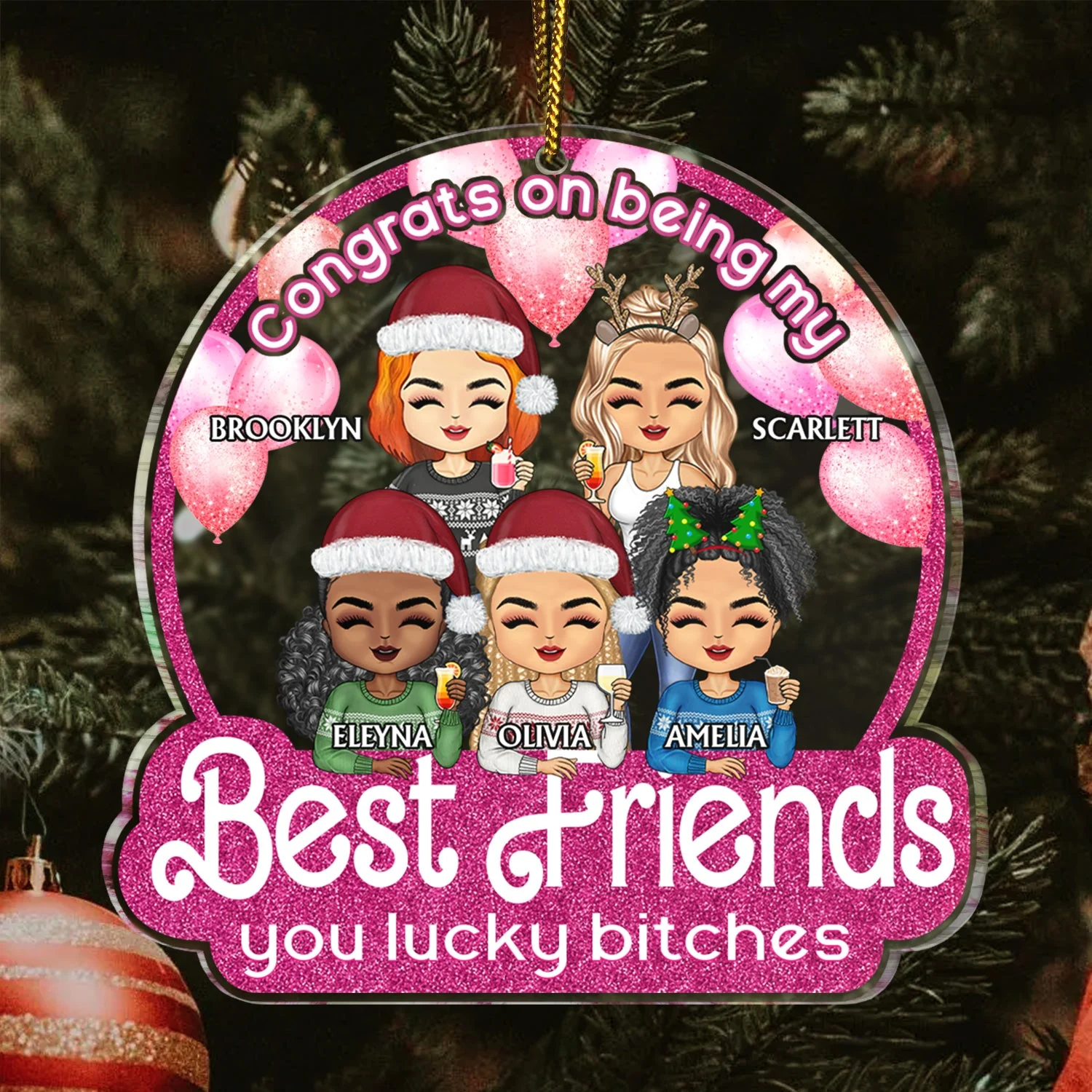 Congrats On Being My Bestie Chibi - Christmas Gifts For Besties, Friends - Personalized Custom Shaped Acrylic Ornament - Image 3
