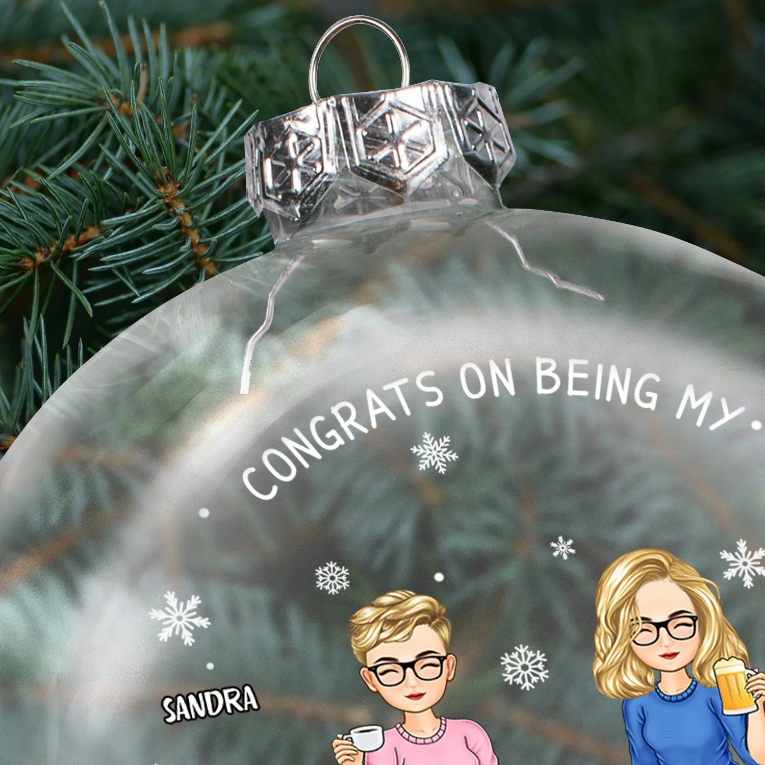 Congrats On Being My Bestie - Christmas Gift For Friends, Sisters, Sibling - Personalized Clear Flat Ball Ornament - Image 4