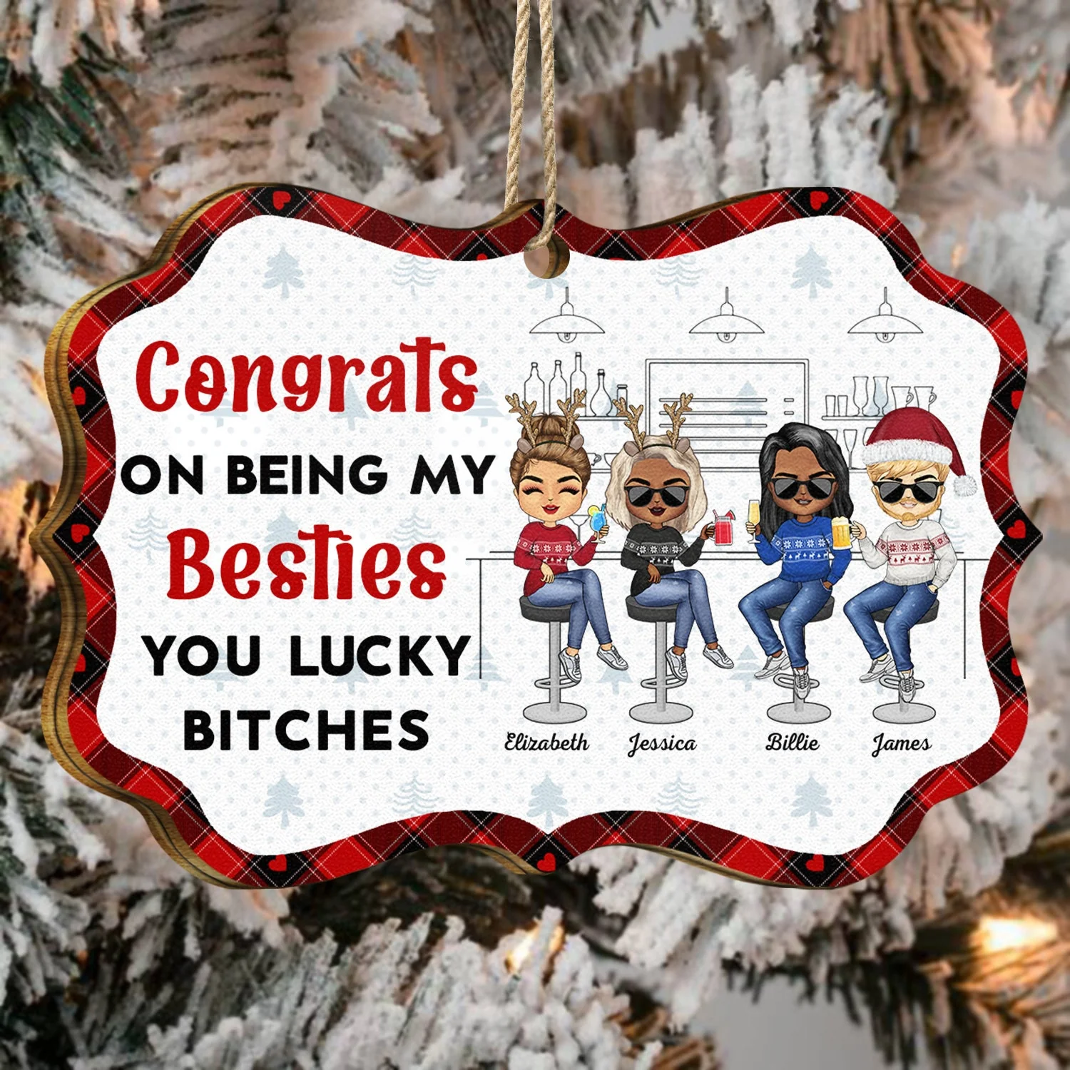 Congrats On Being My Bestie - Christmas Gifts For Best Friends - Personalized Medallion Wooden Ornament - Image 4