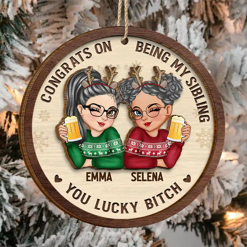 Congrats On Being My Bestie Christmas - Personalized 2-Layered Wooden Ornament - Image 3