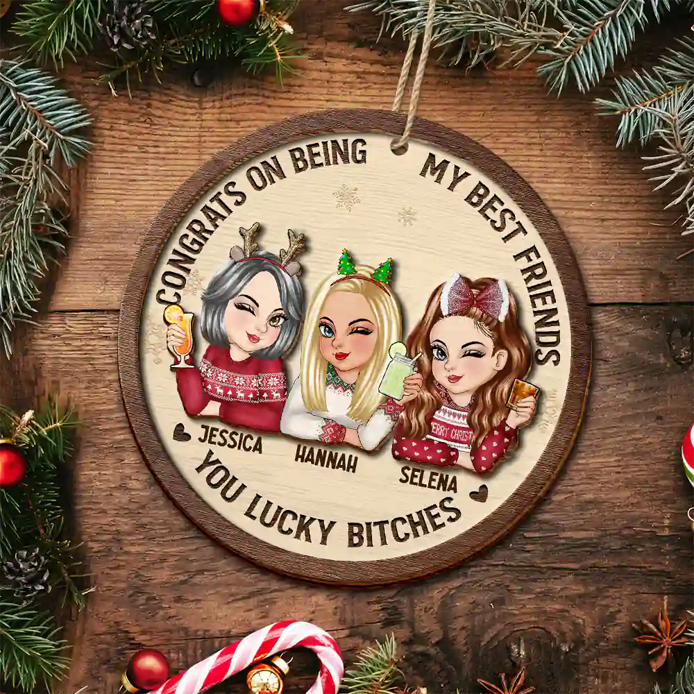 Congrats On Being My Bestie Christmas - Personalized 2-Layered Wooden Ornament - Image 5