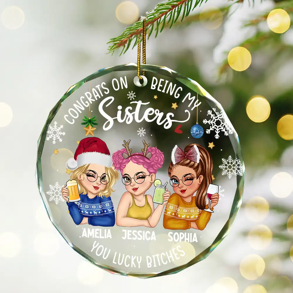 Congrats On Being My Bestie Christmas - Personalized Circle Glass Ornament - Image 2