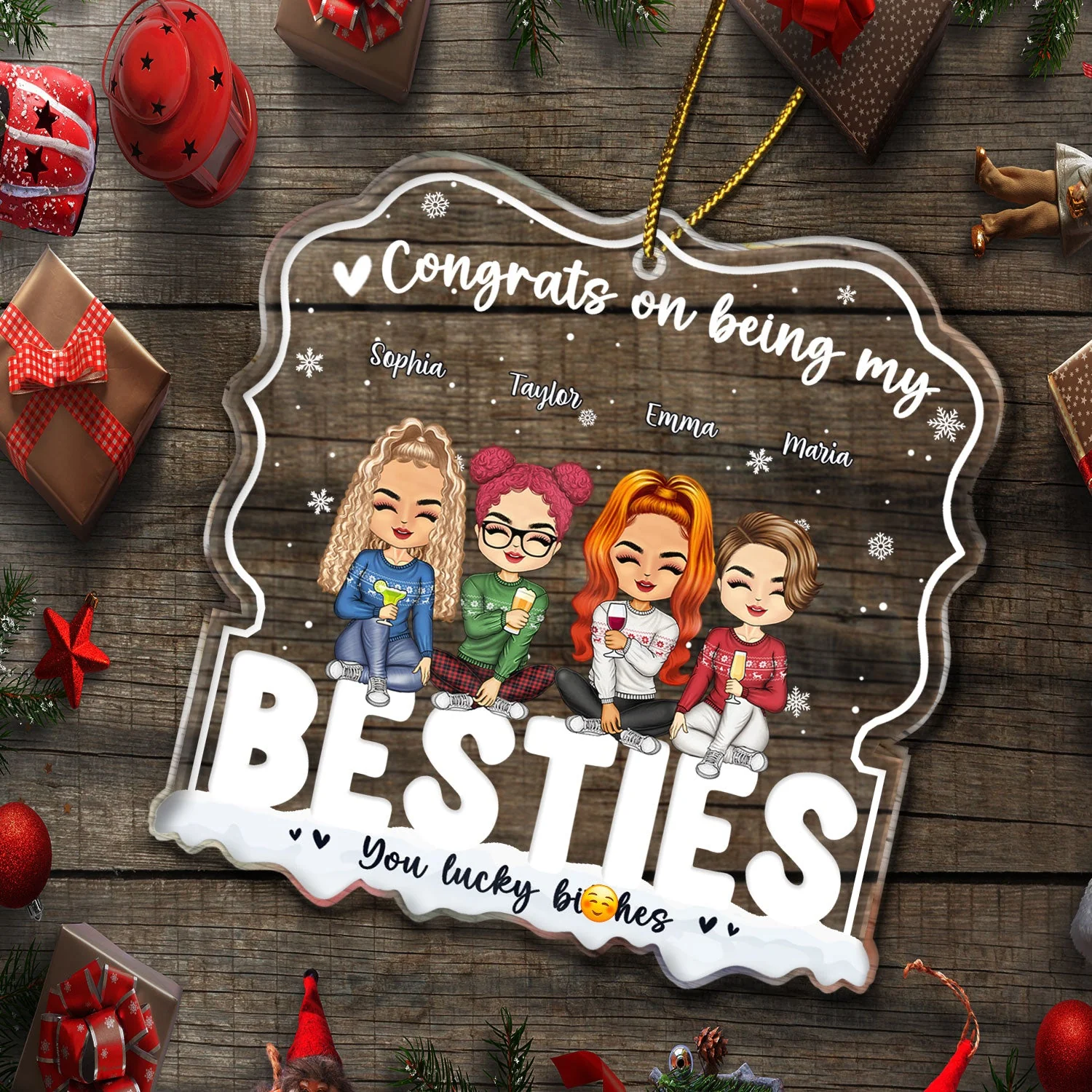 Congrats On Being My Besties - Christmas Gift For Besties - Personalized Custom Shaped Acrylic Ornament - Image 5