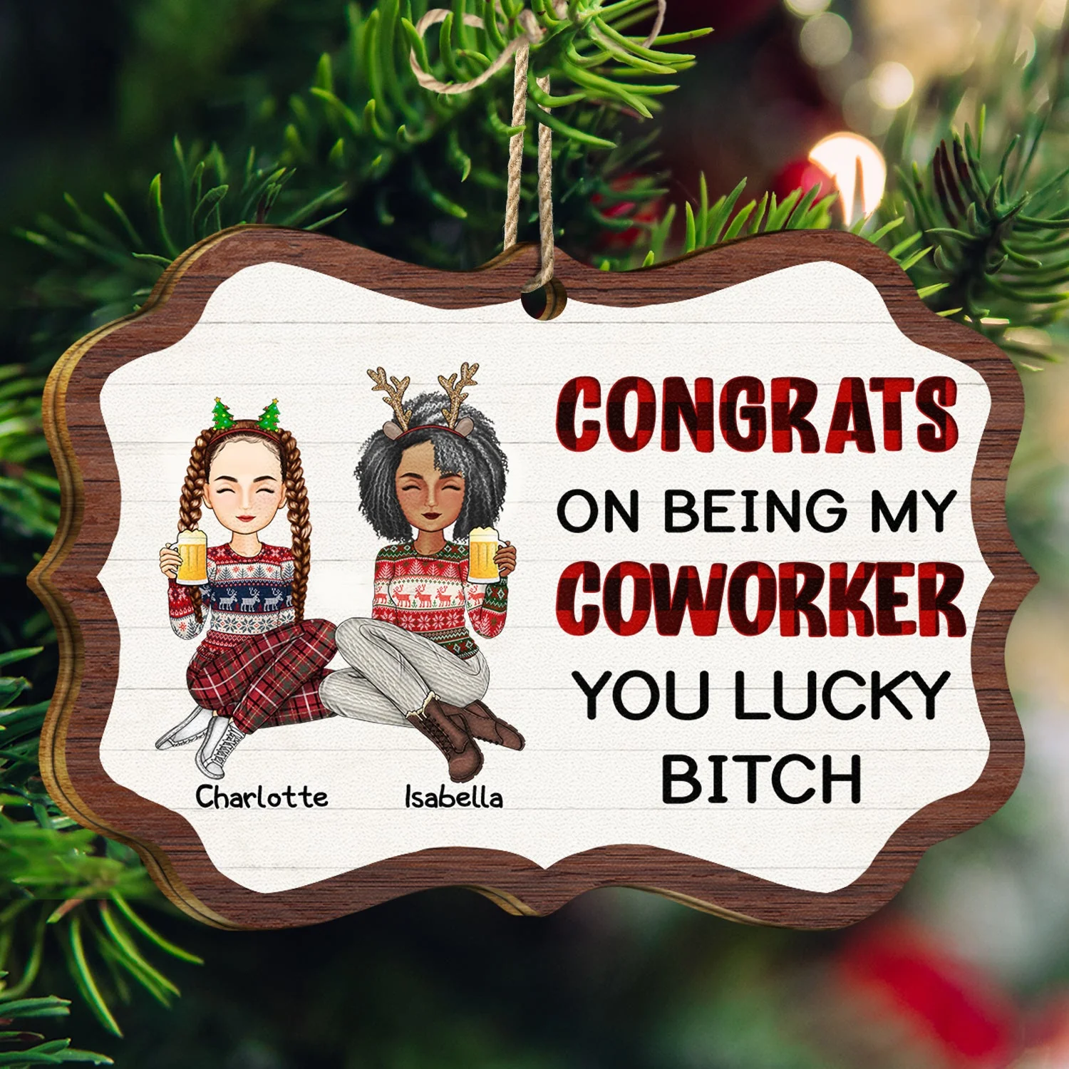 Congrats On Being My Besties - Christmas Gifts For Best Friends - Personalized Medallion Wooden Ornament - Image 3