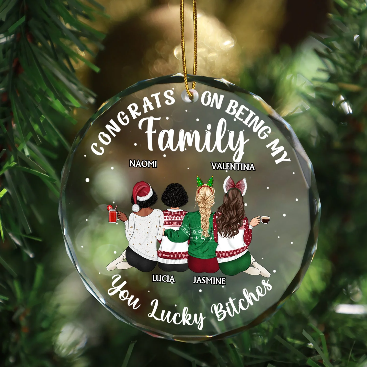 Congrats On Being My Besties - Christmas Gifts For Besties, Friends - Personalized Circle Glass Ornament - Image 3